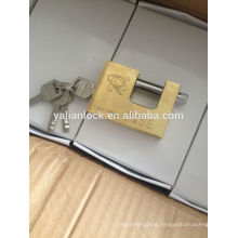 gold coated rectangular padlock fixed with vane key